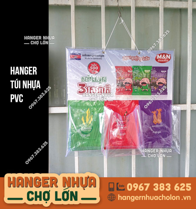 Hanger túi nhựa PVC trưng bày sản phẩm cho thị trường Campuchia