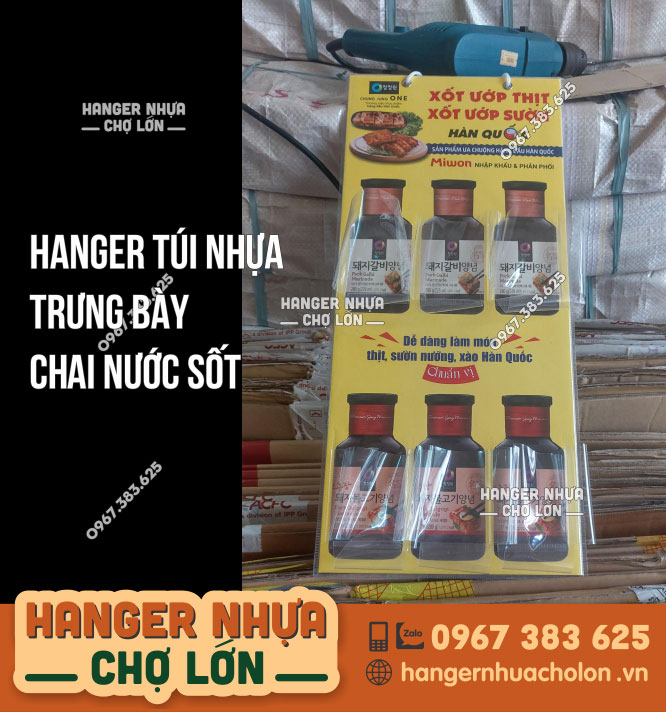 Hanger túi nhựa quảng cáo trưng bày sản phẩm Chai nước sốt Ofood